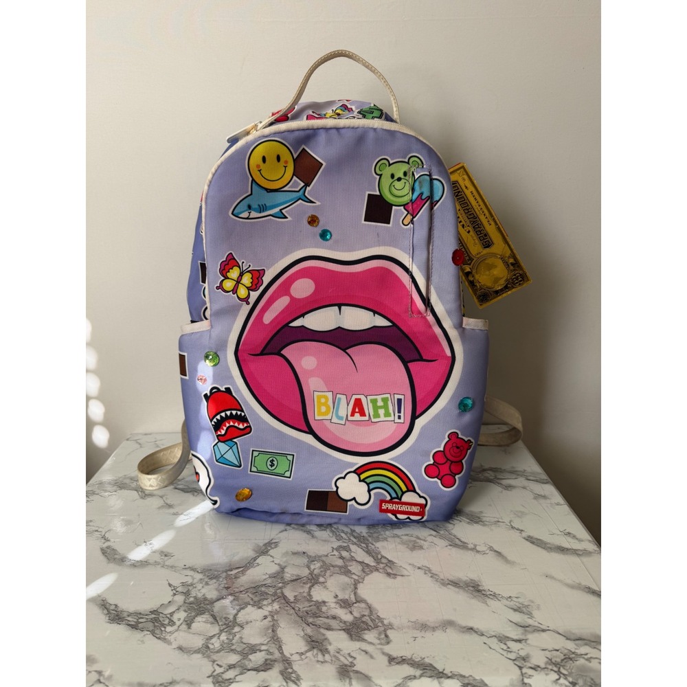 Sprayground Backpack Limited Edition Blah Blah Blah Graphic Purple